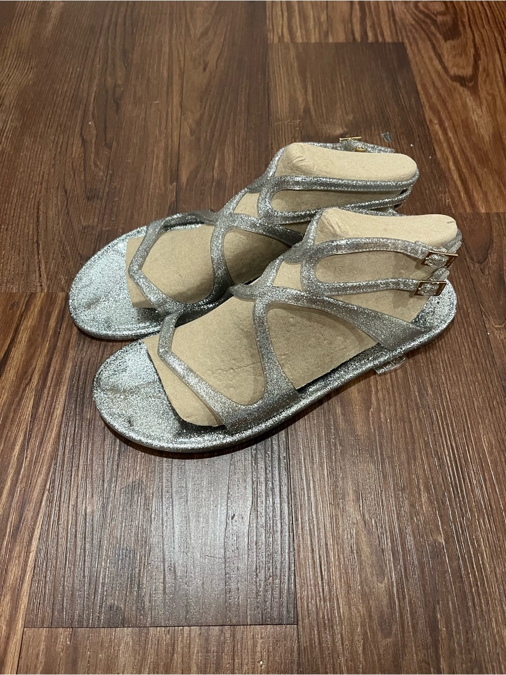 JIMMY CHOO Lance Jelly Gladiator Silver Sparkle
Double Strap Sandals EU 40 US9.5